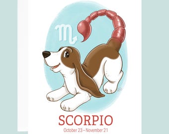 Scorpio Basset Hound Card: Funny Zodiac Dog Birthday Card