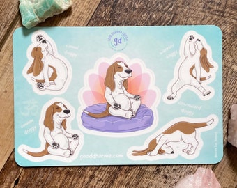 Yoga Dog Sticker Sheet, Basset Hound Stickers, Dog Stickers, Dog Lover Stickers, Yoga Stickers, Bullet Journal, Planner