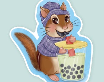 Chipmunk Boba Sticker: Matcha Milk Tea Vinyl Decal