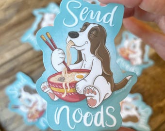 Send Noods Basset Hound Sticker: Ramen Dog Vinyl Decal
