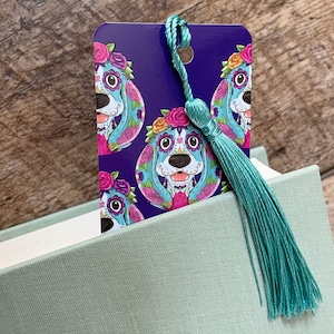 Sugar Skull Bookmark, Basset hound, sugar skull dog, gifts for dog lovers, basset hound art, basset hound gifts, bookmark, day of the dead