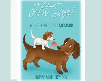 Dachshund Mother's Day Card: Doxi Mom & Pup Art