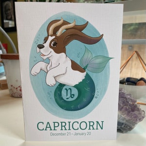 Carte de chien du zodiaque Capricorne, carte de voeux du zodiaque, carte du zodiaque drôle, cartes d'anniversaire drôles, cartes pour les amoureux des chiens, cartes pour les Capricornes, Basset
