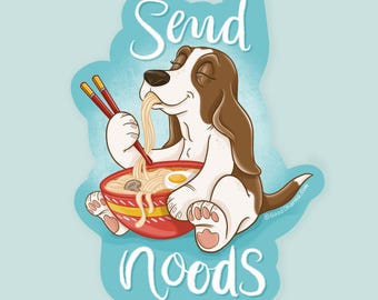 Send Noods Basset Hound Sticker: Ramen Dog Vinyl Decal