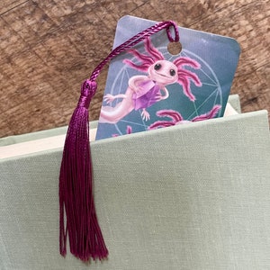 Axolotl Bookmark, axolotl gifts, axolotl art, gifts for lizard lovers, gifts for amphibian lovers, bookmark with tassel
