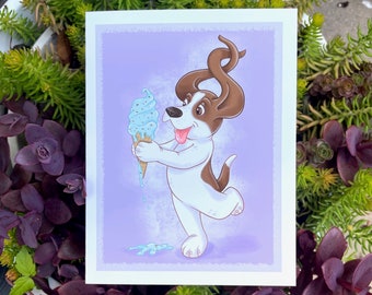 Funny Dog Birthday Card: Basset Hound Ice Cream Art