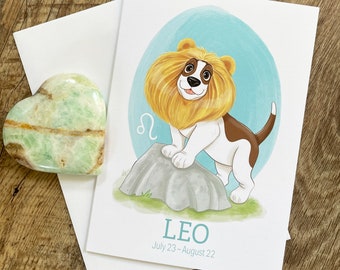 Leo Zodiac Basset Hound Birthday Card: Dharma Dog Illustration