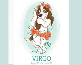 Virgo Basset Hound Card: Funny Zodiac Dog Birthday Card