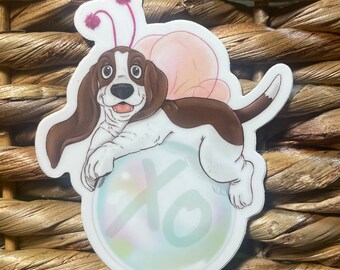 Basset Hound Butterfly Bubble Vinyl Sticker - Dog Lover Gift