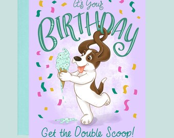 It's Your Birthday Basset Hound Greeting Card: Double Scoop Ice Cream