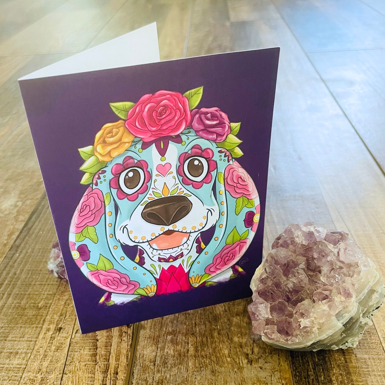 Sugar Skull Card, Basset Hound, Sugar Skull Dog, Gifts for Dog Lovers, Basset Hound Art, Basset