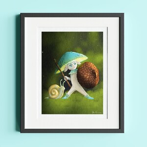 Mushroom Character Print, Mushroom art, Art Print, Wall Decor, Illustrated wall art, Snail art, mushroom decor