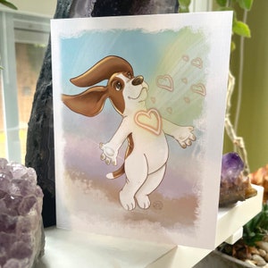 Tarjeta de felicitación de perro Basset Hound, tarjeta de agradecimiento, tarjeta del día de San Valentín, nota de amor, tarjetas de gratitud, tarjetas de nota de perro, tarjetas de energía positiva