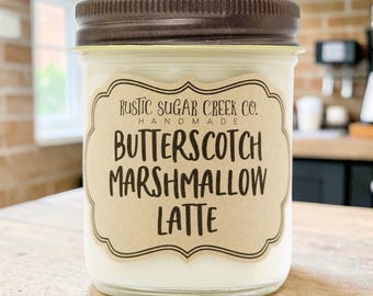 Butterscotch Marshmallow Latte Scented Candle Handmade Clean Burning 3 Sizes W-Gift Box: Coffee Candles
