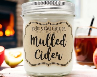 Mulled Cider Scented Soy Wax Candle Handmade Clean Burning 3-Sizes W-Box: Fall Candles