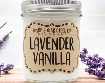 Lavender Vanilla Scented Soy Wax Candle Handmade Clean Burning 3-Sizes W-Box: Lavender Candles, Aromatherapy