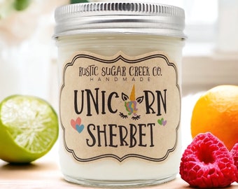 Unicorn Sherbet Scented Soy Wax Candle Handmade Clean Burning 3-Sizes W-Box: Ice Cream Candles