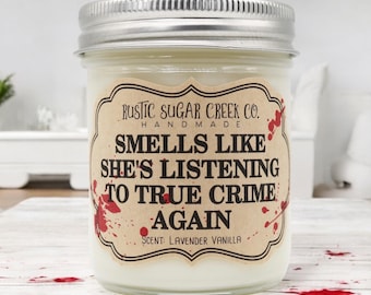 Vela com aroma de true crime, 3 tamanhos, com caixa: presente para amantes de crimes reais