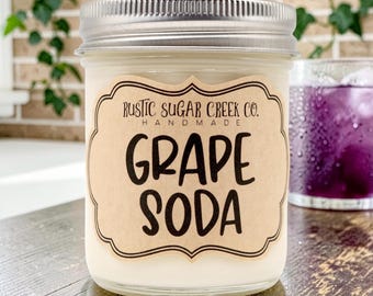 Grape Soda Scented Soy Wax Candle Handmade Clean Burning 3-Sizes W-Box: Summer Candles