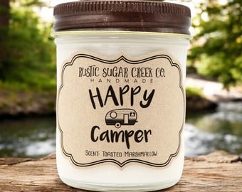 Happy Camper Candle Soy Handmade 3-Sizes Gift Box: Camping Gifts, RV Decor