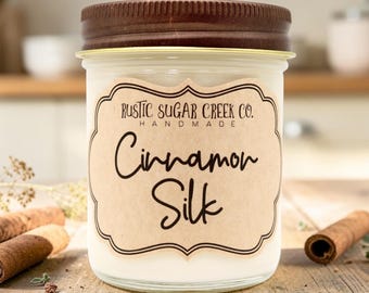Cinnamon Silk Scented Soy Wax Candle Handmade Clean Burning 3-Sizes W-Box: Vanilla, Cinnamon Candles
