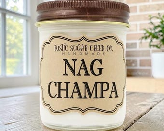 Nag Champa Scented Soy Wax Candle Handmade Clean Burning 3-Sizes W-Box: Incense, Patchouli