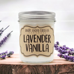 Lavender Vanilla Scented Soy Wax Candle Handmade Clean Burning 3 Sizes With Gift Box  Relaxing Calming Aromatherapy