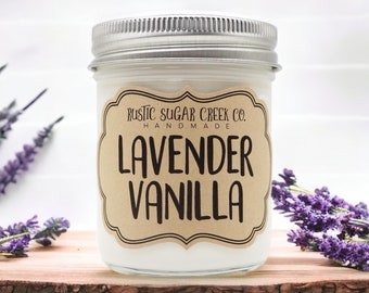 Lavender Vanilla Scented Candle Lavendar Gifts Housewarming Gift Lavender Candle Gift For Her Vanilla Candle Bathroom Decor Relaxing Gifts