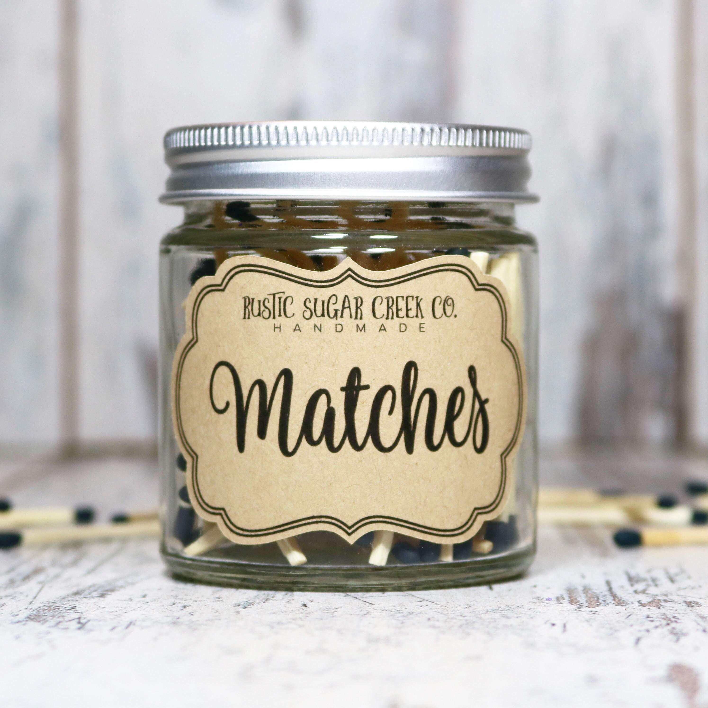 Matches In Jar & Match Striker Black Tip Kitchen Matches Etsy