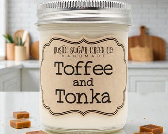 Toffee and Tonka Scented Soy Wax Candle Handmade Clean Burning 3-Sizes W-Box: Candles