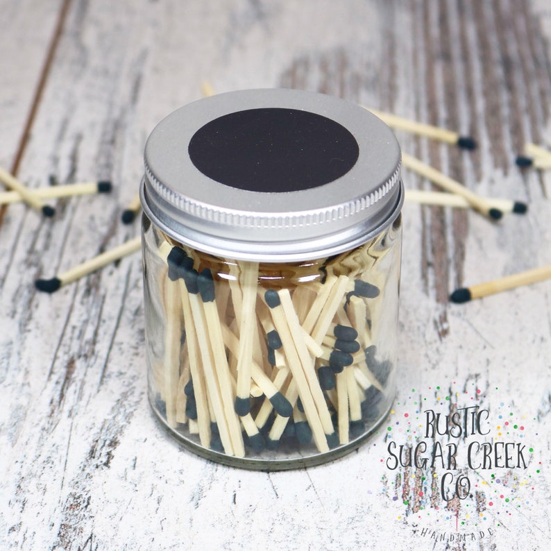 Matches in Jar & Match Striker Black Tip Kitchen Matches Etsy