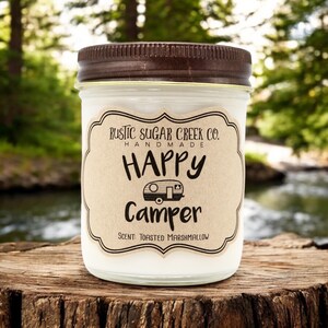 Happy Camper Candle Soy Handmade 3-Sizes Choose Scent Gift Box: RV Decor
