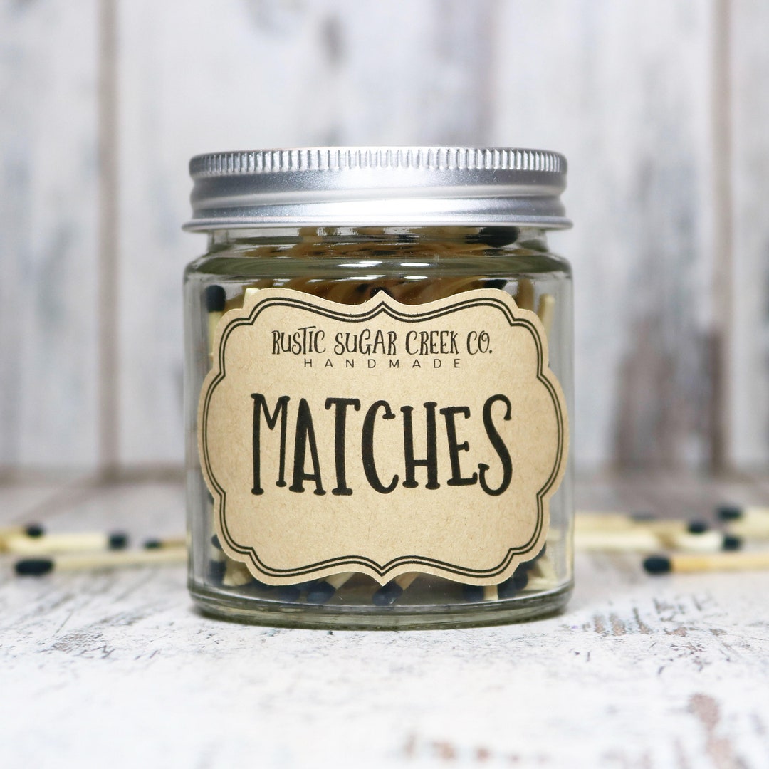 Matches in Jar & Match Striker Black Tip Kitchen Matches Holder Matches