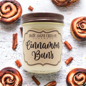 Cinnamon Buns Scented Soy Wax Candle Handmade Clean Burning 3-Sizes With Gift Box Bakery