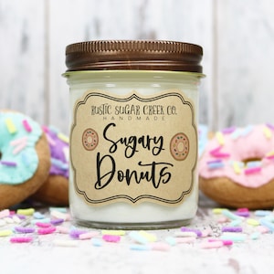 Sugary Donuts Scented Soy Wax Candle Handmade Clean Burning 3 Sizes With Gift Box Bakery Doughnut
