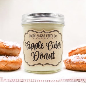 Apple Cider Donut Scented Soy Wax Candle Handmade Clean Burning 3-Sizes With Gift Box