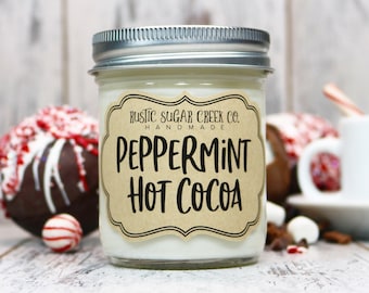 Peppermint Hot Cocoa Scented Candle Holiday Decor Hot Cocoa Gift Chocolate Gifts For Women Christmas Gifts For Friends Hot Chocolate Candle