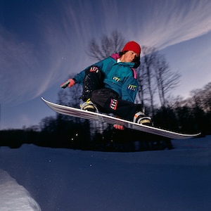 Noah Brandon 90-tals snowboardsolnedgång 18x24 Jon Foster fotoarkiv fotografiskt tryck