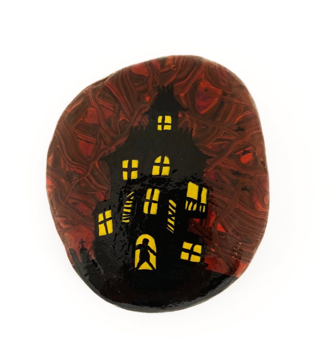Haunted House Painted Rock Halloween Rock Hand Painted Haunted Etsy