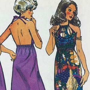 Patrón de costura para vestido halter con espalda abierta Jiffy de los años 70, Simplicity 9927 - Talla 10 (32,5") - Corte