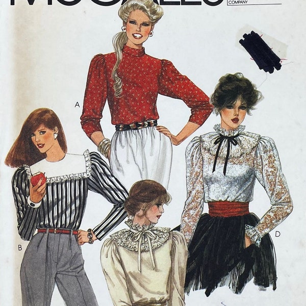 McCall's 7825 - 1980s Leg O' Mutton Lace Blouse Pattern with Ruffled Pierrot Collar Option - Size 6 (30.5") - Uncut (FF)