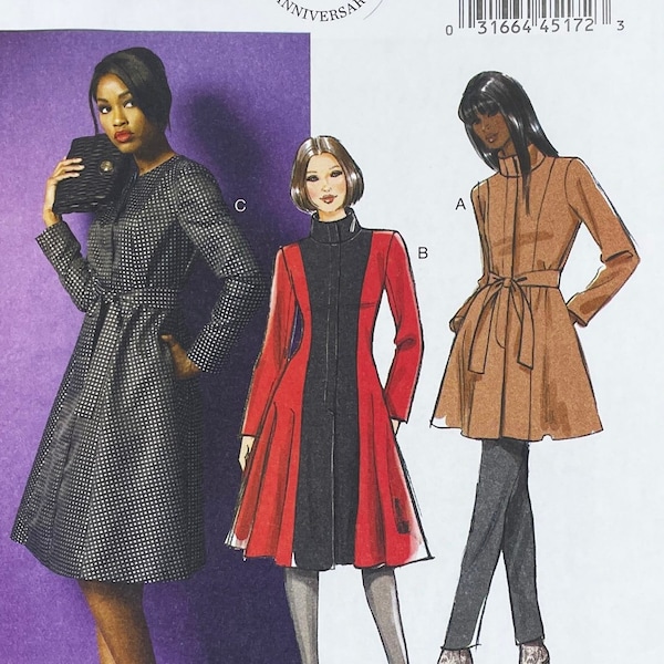 Butterick 5966 - Fit n' Flare Dress Coat Pattern with Standing Collar - Size 8-16 or Size 18-24 - Uncut (FF)