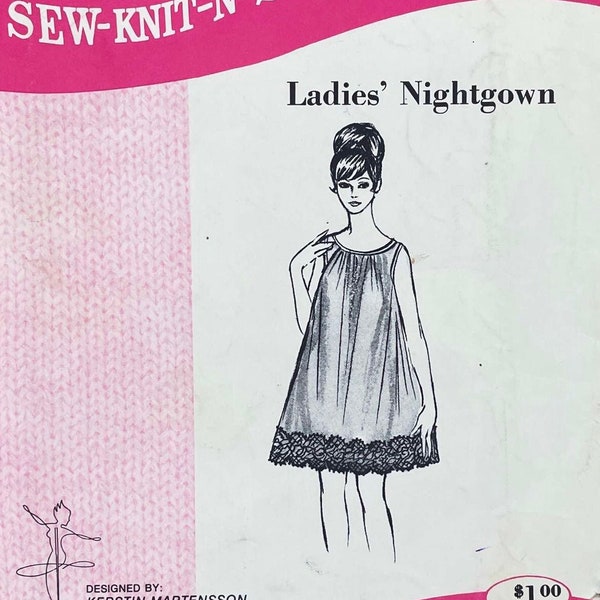 Sew-Knit-N-Stretch 214 - 1960s Ladies' Nightgown Pattern - Size S-L - Uncut (FF)