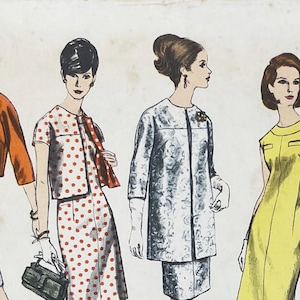 Vogue 6740 - 1960s Special Design Inserted Neckband Sheath Dress and Kimono Coat Sewing Pattern - Size 12 (32") - Cut
