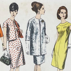 Vogue 6740 Original 1960s Special Design Inserted Neckband Sheath Dress and Kimono Coat Sewing Pattern - Size 12 (32")  Cut