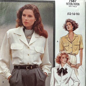 Vintage 80s Top Button Up Down Front Shirt Notched Collar Pleated Skirt Cuffed Cuff Pants Shorts McCalls 4210 Sewing Pattern Misses Size 10