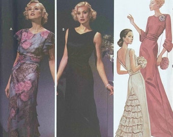 Simplicity 5876 - 1930s Style Evening Dress with Ruffle and Sleeve Variations Pattern - Size 6-12 (30.5-34") - Uncut (FF)