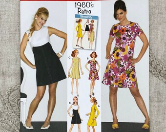 Simplicity 3833 - Reissued 1960s Mod A-line Dress Pattern with Raised Waist - Size 6-14 or Size 14-22 - Uncut (FF)