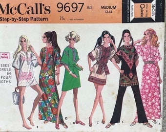 McCall's 9697 - 1960s A-line Kaftan, Dashiki, Coverup Pattern - Size Medium (34-36") - Cut