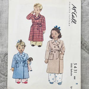 McCall 5431 original 1940s Child's Bathrobe Sewing Pattern- Size 2 (B21") Cut